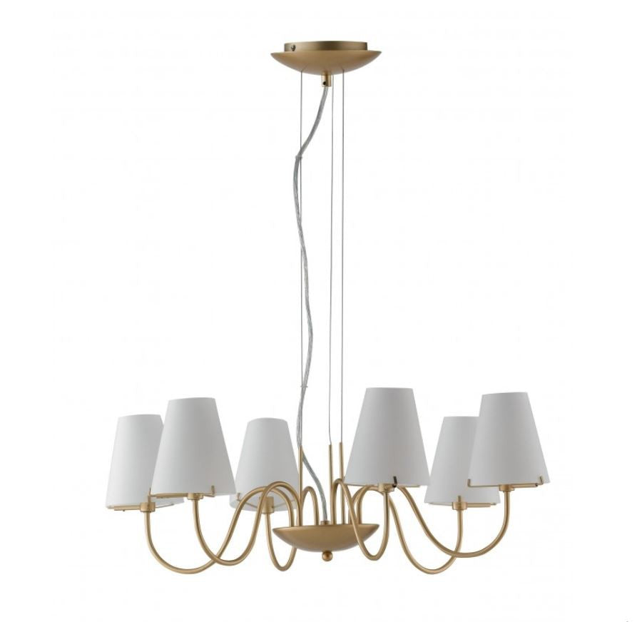 Sospensione 6 luci coppe vetro opale struttura metallo oro 6XG9 non incl. CANTO Sospensione 6 luci coppe vetro opale struttura metallo oro 6XG9 non incl. CANTO